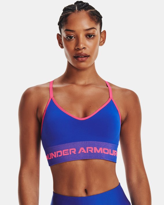 Women's UA Seamless Low Long Sports Bra, Blue, pdpMainDesktop image number 0
